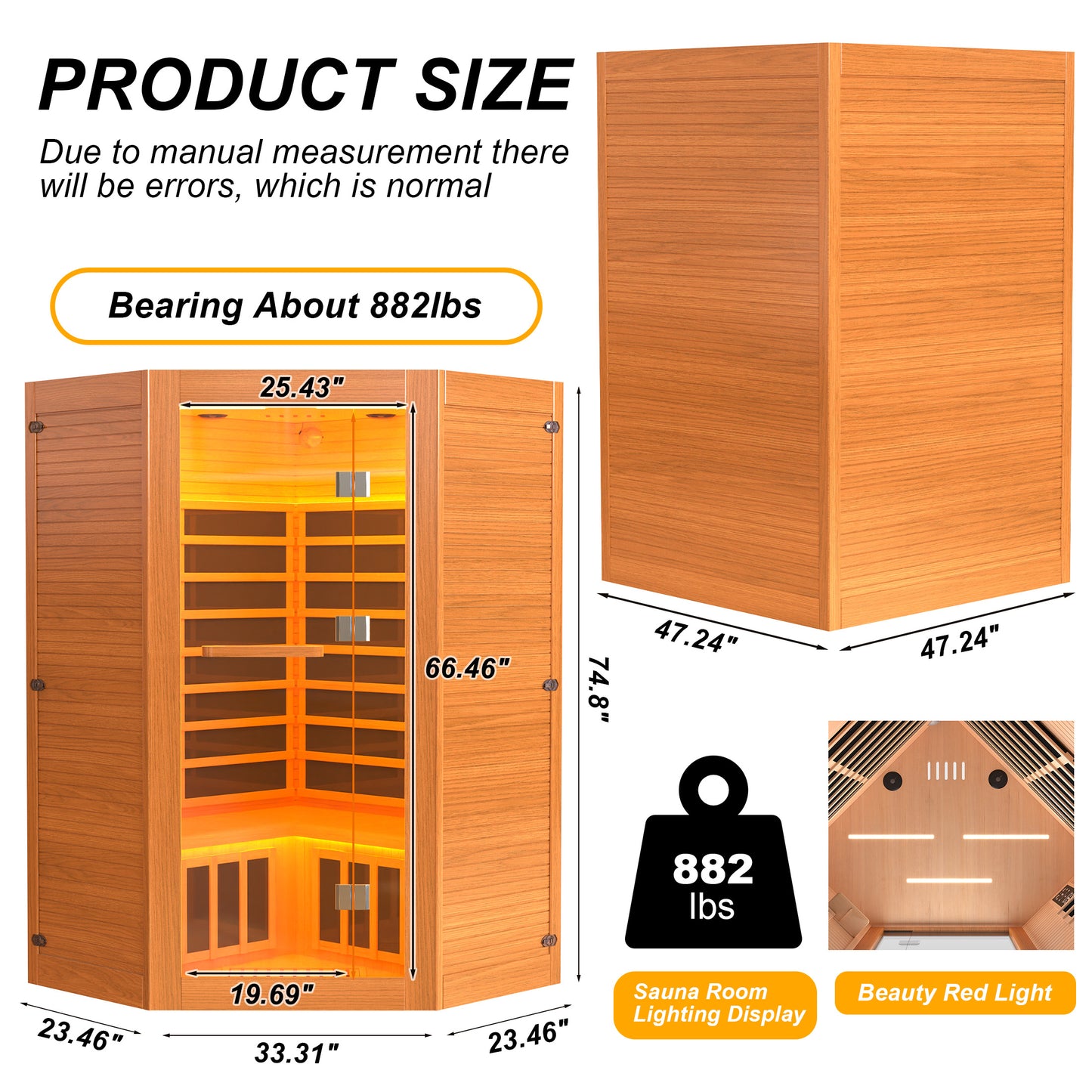 Segmart 2-3 Person Home Sauna, Far Infrared Sauna, 2100W Low EMF Infrared Hemlock Wood Sauna with Tablet Stand, Cup Holder, Bluetooth Speakers, 7 Color Ambient LED Strips