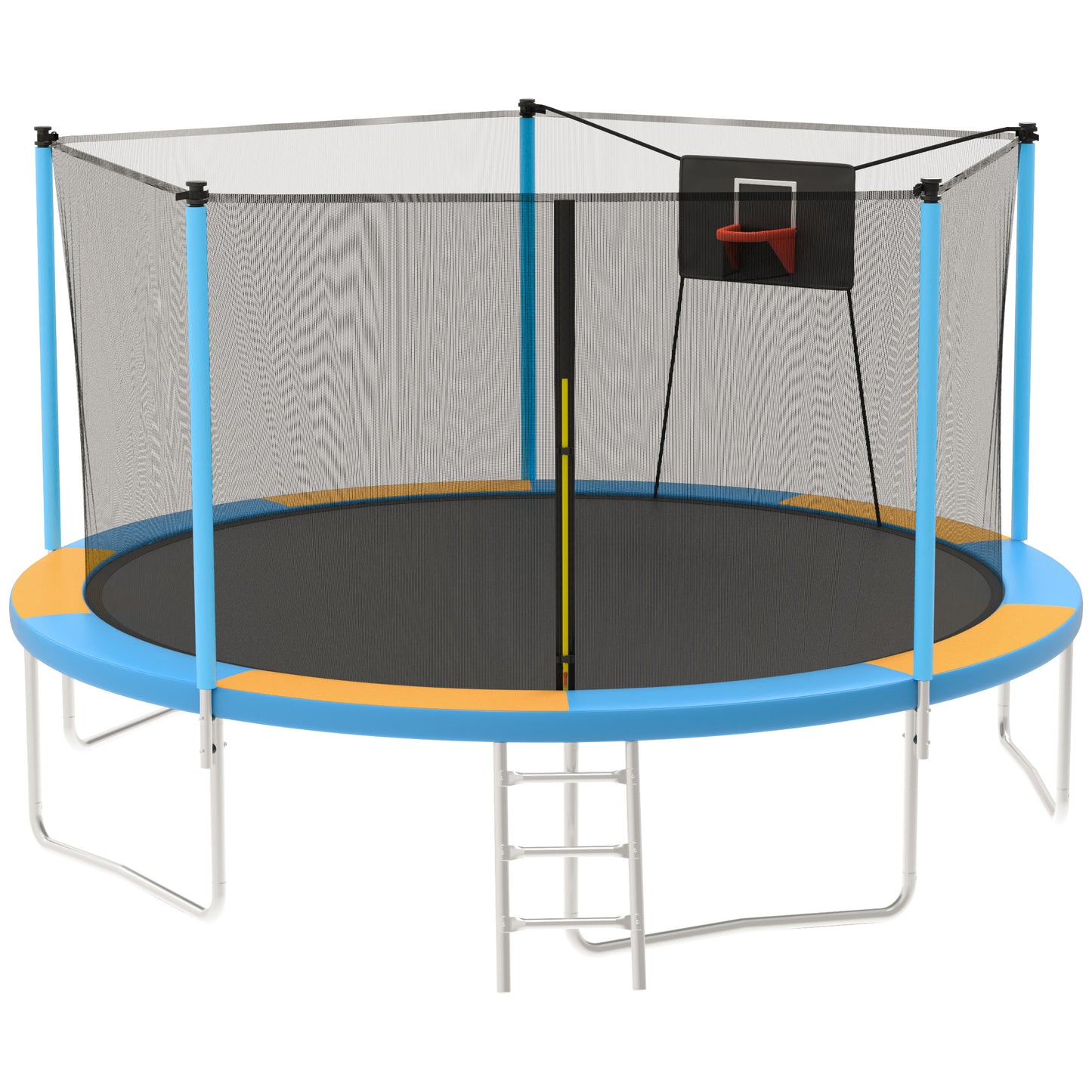 14FT Trampoline with Enclosure for Kids and Adults, SEGMART Upgraded Kids Recreational Outdoor Trampoline with Basketball Hoop, Ladder, Heavy Duty Round Backyard Trampoline for Indoor Outdoor