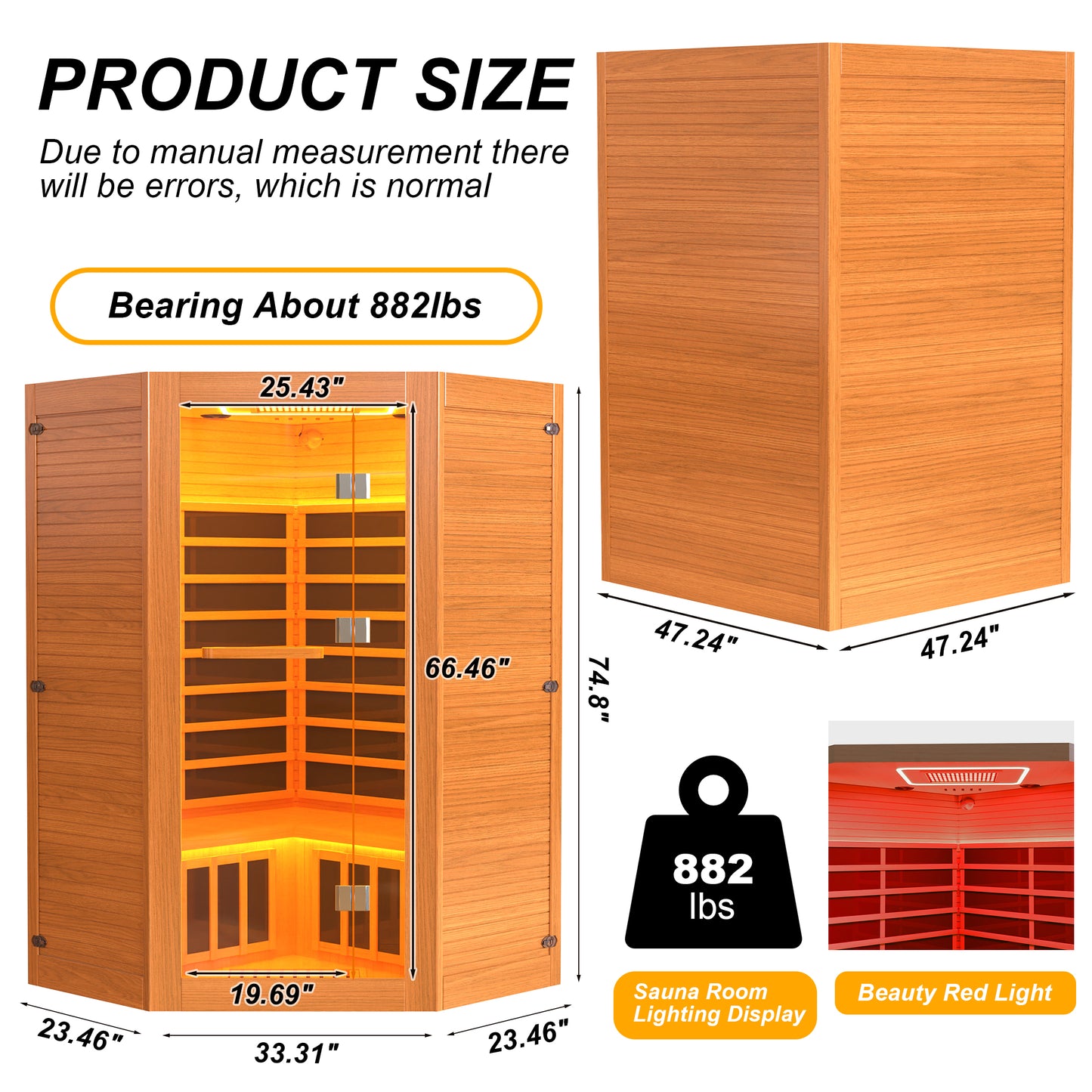Segmart 2-3 Person Home Sauna, Far Infrared Sauna, 2180W Low EMF Infrared Hemlock Wood Sauna with Tablet Stand, Cup Holder, Bluetooth Speakers, 7 Color Ambient LED Strips & Beauty Light