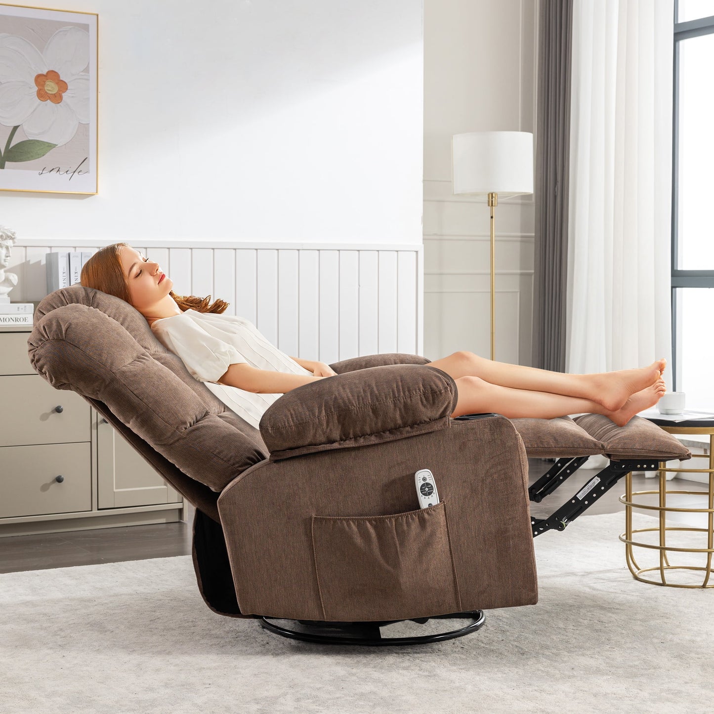 Lift Recliner Chair for Elderly and Disabled, Modern Living Room Electric Power with 3 Positions Lift, Remote Control and Storage Pockets, Ergonomic Plush Velvet Single Sofa Lounge, Brown, SS441