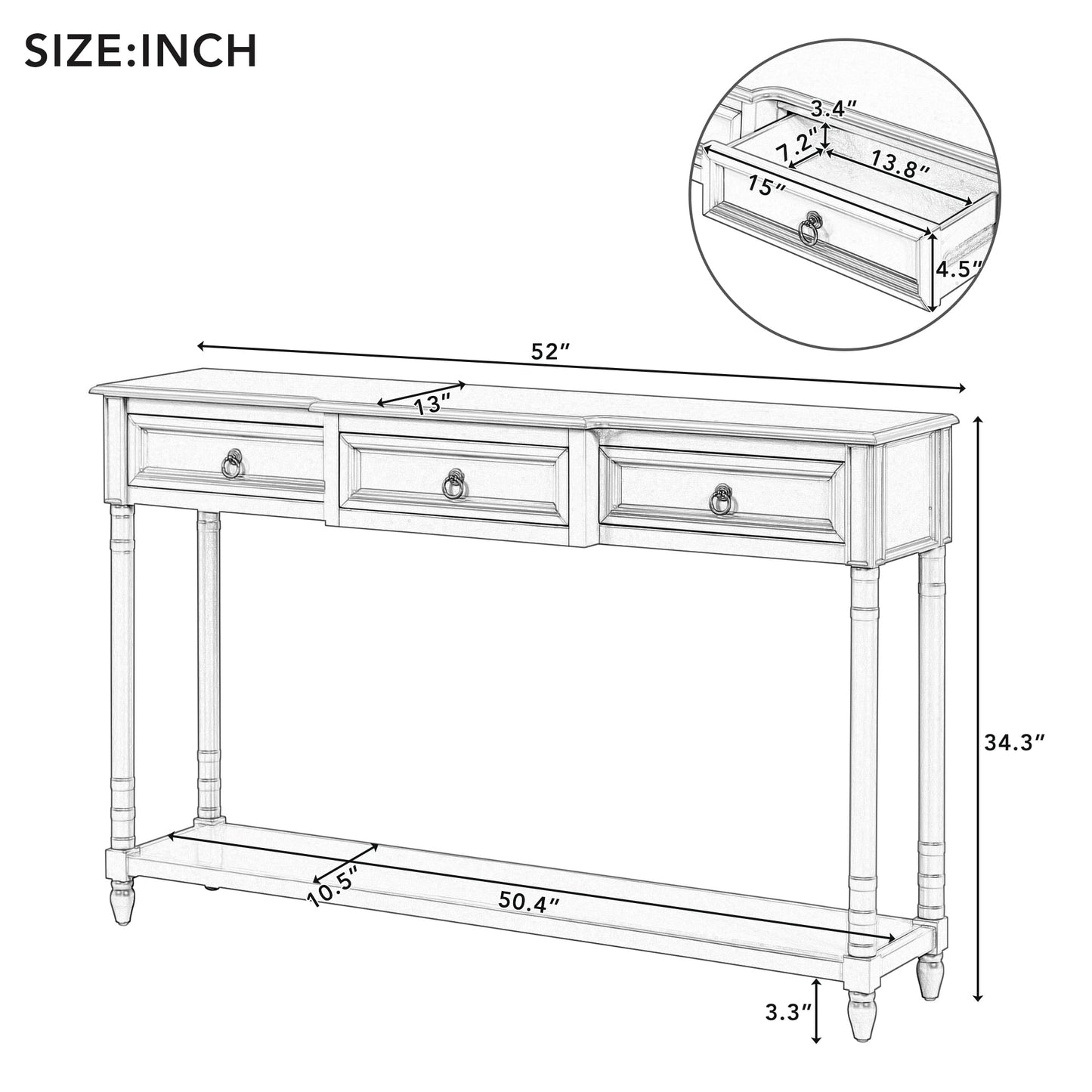 Segmart Black Console Sofa Table with 3 Drawers, Wood Buffet Sideboard Desk Bottom Shelf, Retro Tall Entryway Table MDF panel for Kitchen Dining Room Cupboard