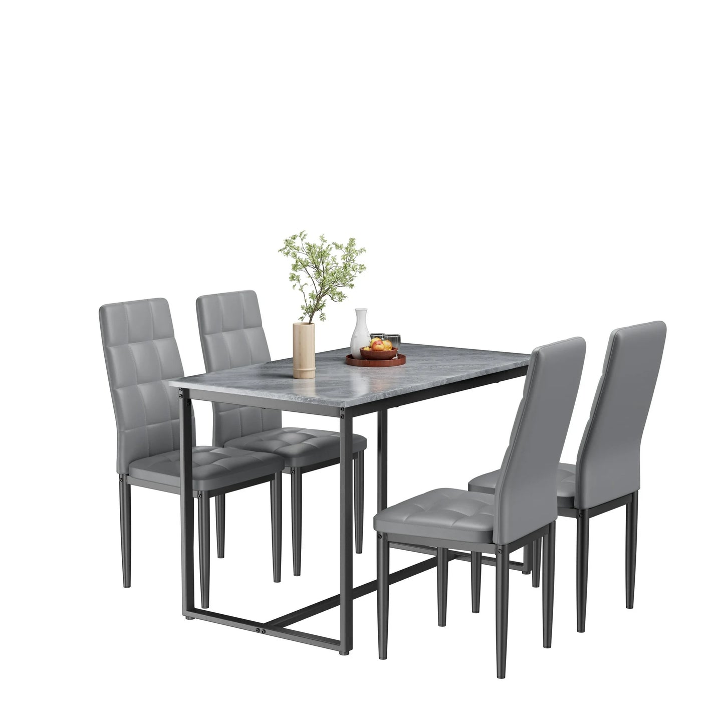 Dining Table with 4 High-back Upholstered Chairs, Modern Dinette Set, Faux Marble Dining Table and Chairs Set for 4 Persons, Small Home Kitchen Dining Table Set, Ideal for Apartment Breakfast Nook Bar