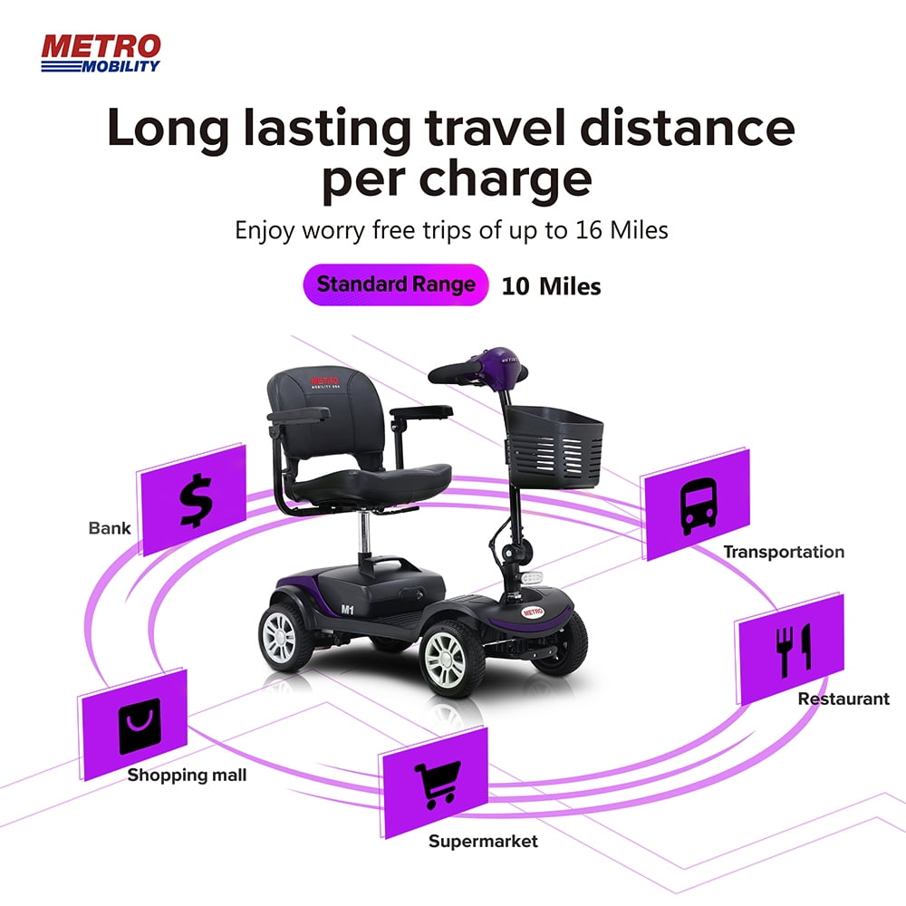 Outdoor Motorized Electric Carts for Senior, Heavy Duty Electric Scooters with 4 Wheel, Sliding Swivel Seat with Flip-Up Armrests for Adults, Easy Assembly, 300lbs, Purple, SS1432
