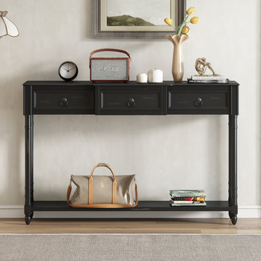 Segmart Black Console Sofa Table with 3 Drawers, Wood Buffet Sideboard Desk Bottom Shelf, Retro Tall Entryway Table MDF panel for Kitchen Dining Room Cupboard