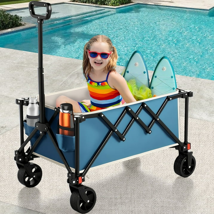 Collapsible Wagon with Wheels,Segmart Folding Wagon Cart All Terrain,Heavy Duty Garden Carts with Adjustable Handle,Utility Wagon for Outdoor Sports,Camping Shopping Fishing