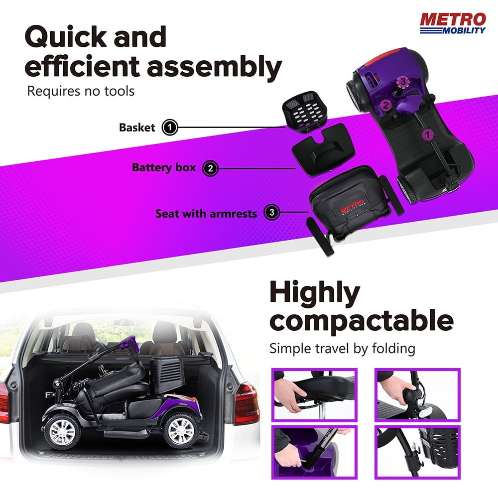 Outdoor Motorized Electric Carts for Senior, Heavy Duty Electric Scooters with 4 Wheel, Sliding Swivel Seat with Flip-Up Armrests for Adults, Easy Assembly, 300lbs, Purple, SS1432