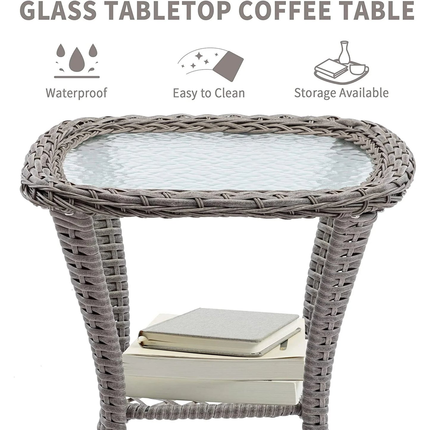 Patio Swivel Rocker Bistro Set, 3 Piece 360° Rocking Patio Conversation Set with Thickened Cushions, 2 Patio Swivel Rocking Chairs with 1 Glass Top Table, for Garden Yard Balcony Pool Cafe (Gray)