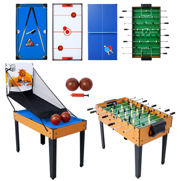 5-in-1 Multi-Game Table for Home - Billiards, Foosball, Ping Pong, Push Hockey & Basketball,All-in-One Indoor Sports Center for Family Game Room