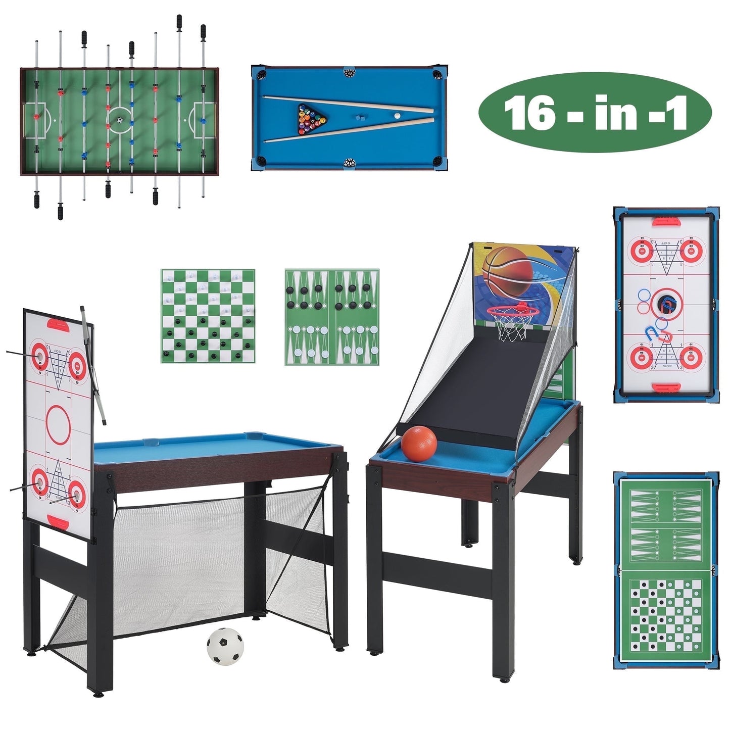 48.8" 16-in-1 Combo Game Table Set w/ Hockey, Foosball, Pool, Billiards,Table Tennis Ping Pong, RED
