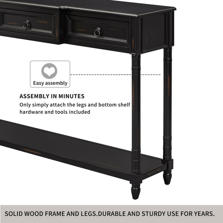 Segmart Black Console Sofa Table with 3 Drawers, Wood Buffet Sideboard Desk Bottom Shelf, Retro Tall Entryway Table MDF panel for Kitchen Dining Room Cupboard