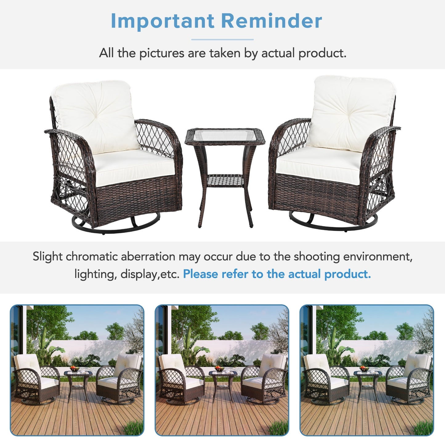 Patio Wicker Chairs Swivel Rocker, Segmart Outdoor Swivel Rocking Chairs Set of 2 with Rattan Side Table, Patio Swivel Glider Chair 3 Piece Patio Furniture Sets for Patio Porch Pool, Brown
