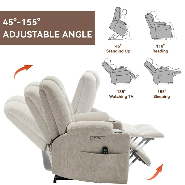 Power Lift Recliner Chair with Massage and Heat for Elderly, Segmart Overstuffed Wide Recliners, Heavy Duty Motion Mechanism with USB and Type C Ports, 2 Steel Cup Holders, Beige