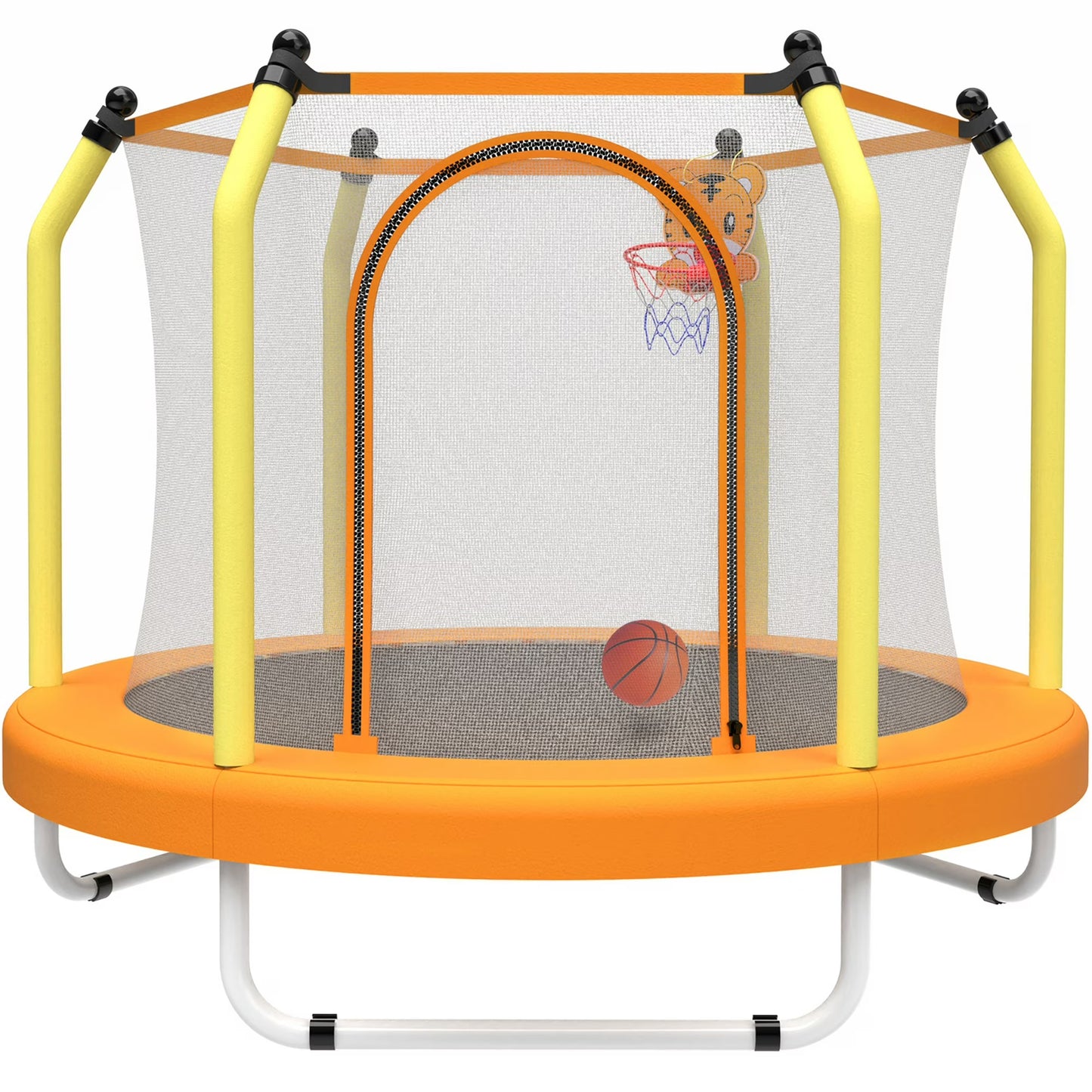 55" Trampoline with Enclosure for Kids, SEGMART Indoor Outdoor Toddler Trampoline with Basketball, Indoor Outdoor Kids Trampoline with Basketball Hoop, Small Round Trampoline for Boys Girls