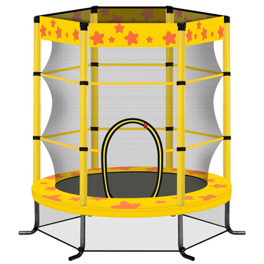 55'' Trampoline with Enclosure Net for Kids, Toddler Mini Trampoline for Outdoor Indoor, Kids Small Trampoline with No-Gap Design, Round Recreational Trampoline Birthday Gift for Boys Girls