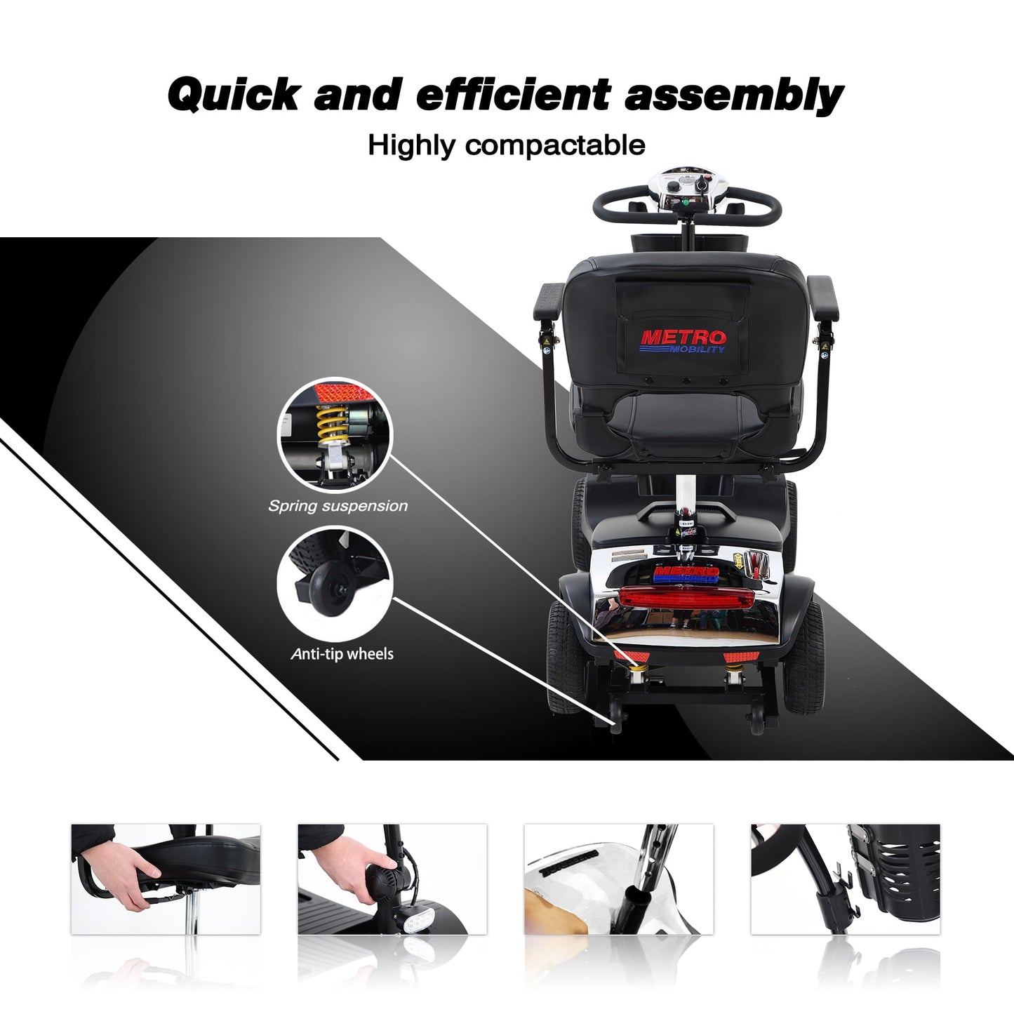 Outdoor Mobility Scooter for Senior, Heavy Duty Electric Scooters with 4 Wheel, Sliding Swivel Seat with Flip-Up Armrests for Adults, Easy Assembly, 300lbs, Chrome, SS202
