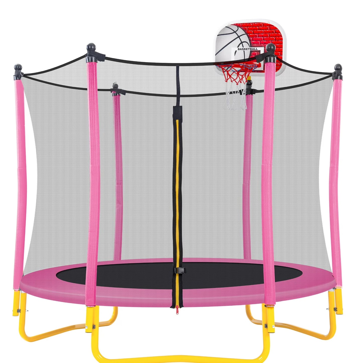 5.5FT Kids Trampoline with Basketball Hoop, SEGMART Upgraded Indoor Toddler Trampoline with Enclosure for Kids, Outdoor Round Small Trampoline with Basketball, Gift for Boys Girls