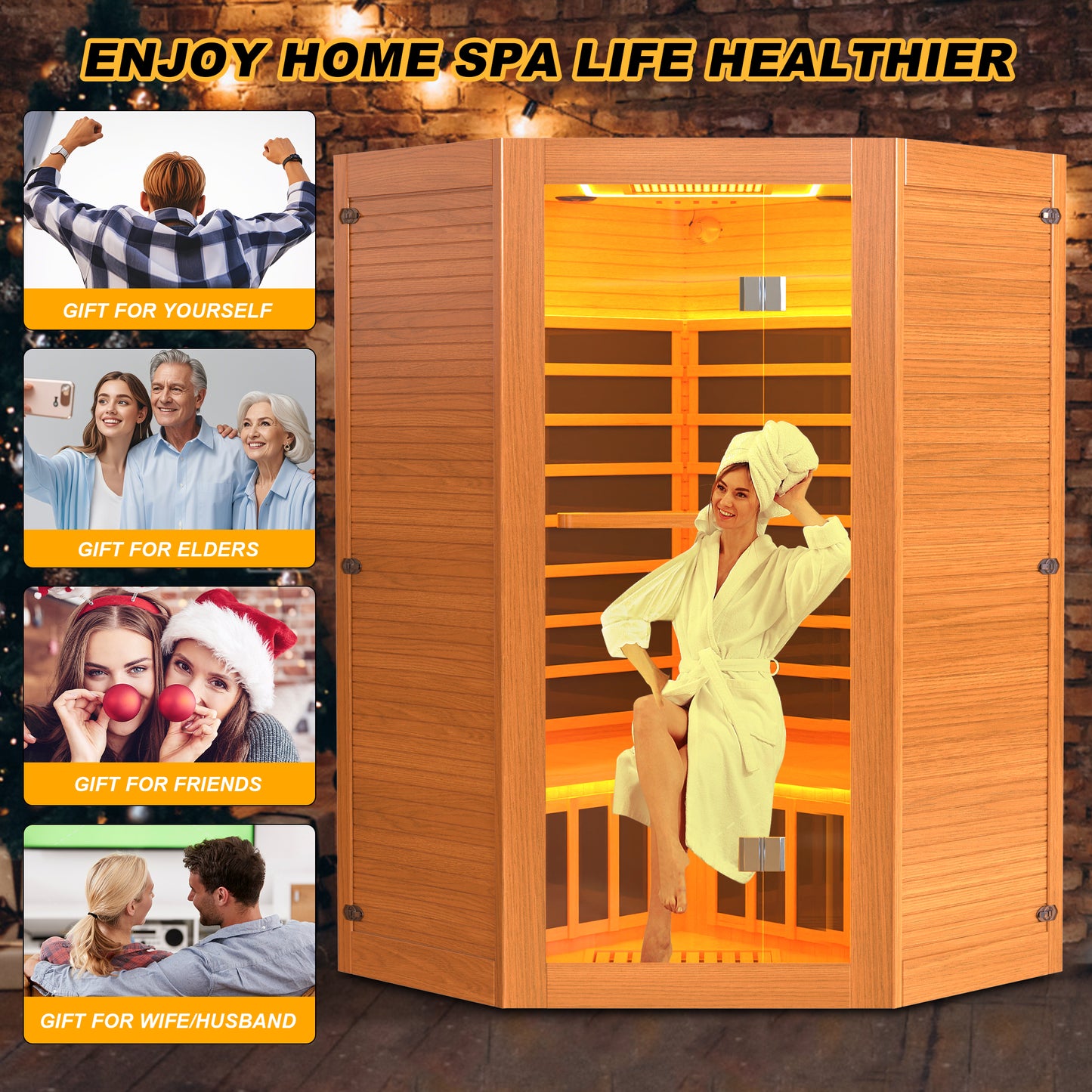 Segmart 2-3 Person Home Sauna, Far Infrared Sauna, 2180W Low EMF Infrared Hemlock Wood Sauna with Tablet Stand, Cup Holder, Bluetooth Speakers, 7 Color Ambient LED Strips & Beauty Light