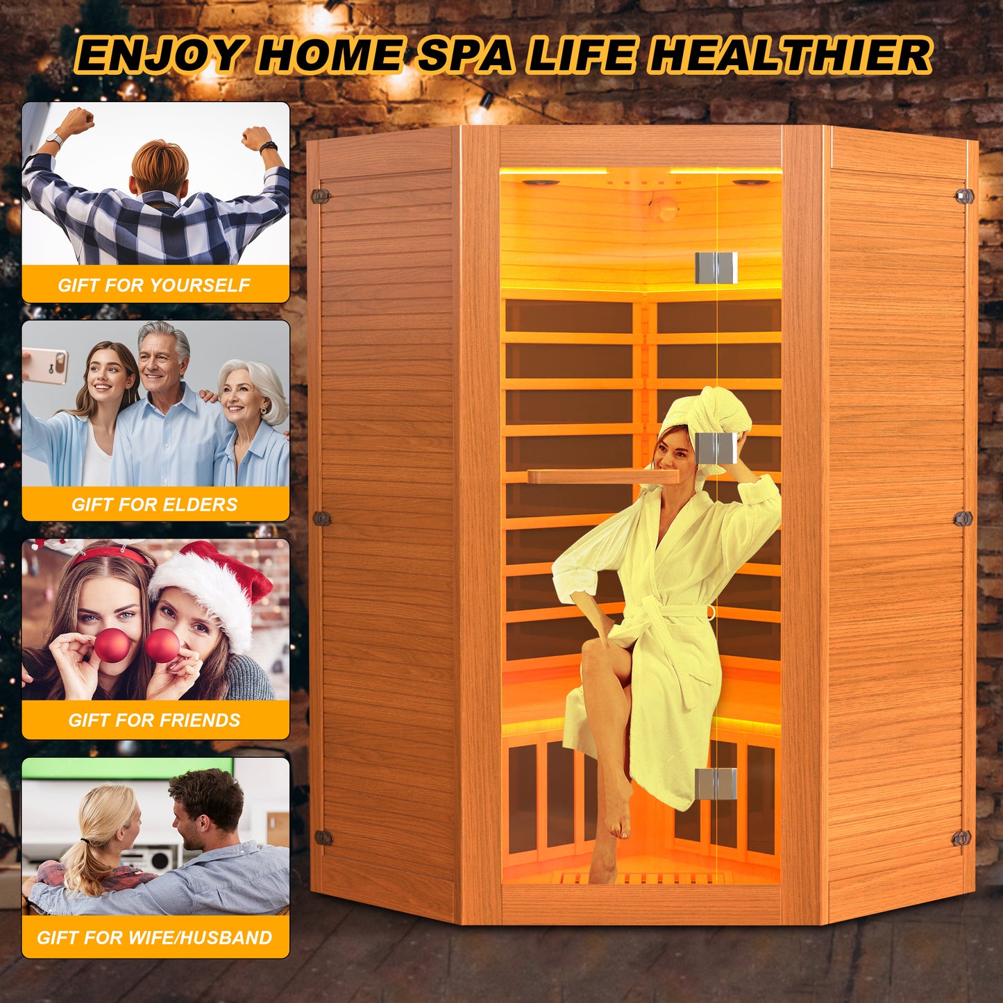 Segmart 2-3 Person Home Sauna, Far Infrared Sauna, 2100W Low EMF Infrared Hemlock Wood Sauna with Tablet Stand, Cup Holder, Bluetooth Speakers, 7 Color Ambient LED Strips