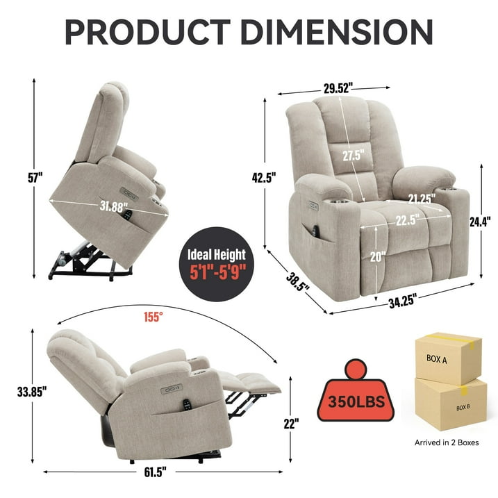 Power Lift Recliner Chair with Massage and Heat for Elderly, Segmart Overstuffed Wide Recliners, Heavy Duty Motion Mechanism with USB and Type C Ports, 2 Steel Cup Holders, Beige