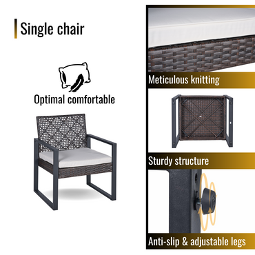 Outdoo Furniture Set, 4 Pieces Wicker Porch Conversation Set w/Cushions, All-weather Hollow Rattan Patio Sectional Sofa Set with Table