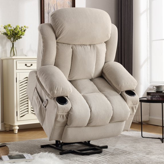 Home Recliner Chair with Remote Control for Living Room, Single Velvet Ergonomic Recliner Chair with Cup Holders, for Home Theater Seating Living Room Lounge Chaise, Beige