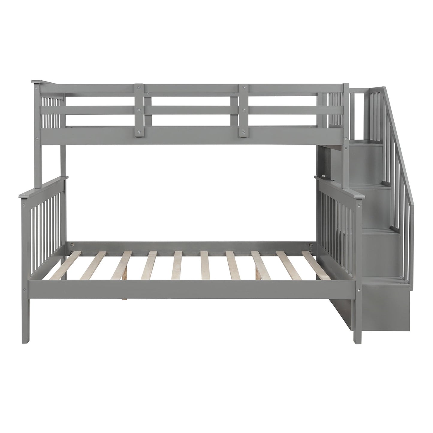 SEGMART Wood Bunk Beds , 76.97'' x 51.57'' Solid Wood Twin-Over-Full Bed, Sturdy Wood Twin-Over-Full Bunk Beds w/ 4 Storage Shelves, 4-Step Ladder, Full-Length Guardrails, 250lbs, SS665