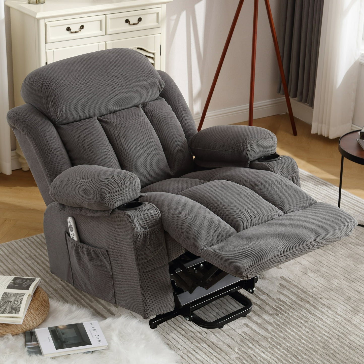 Segmart Electric Power Lift Overstuffed Fabric Recliner Chair with USB Port, Gray