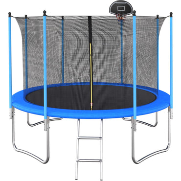 10 FT Trampoline with Basketball Hoop, SEGMART Upgraded Kids Outdoor Trampoline with Enclosure Net, Ladder, Heavy Duty Backyard Round Recreational Trampoline for Kids Adults Indoor Outdoor