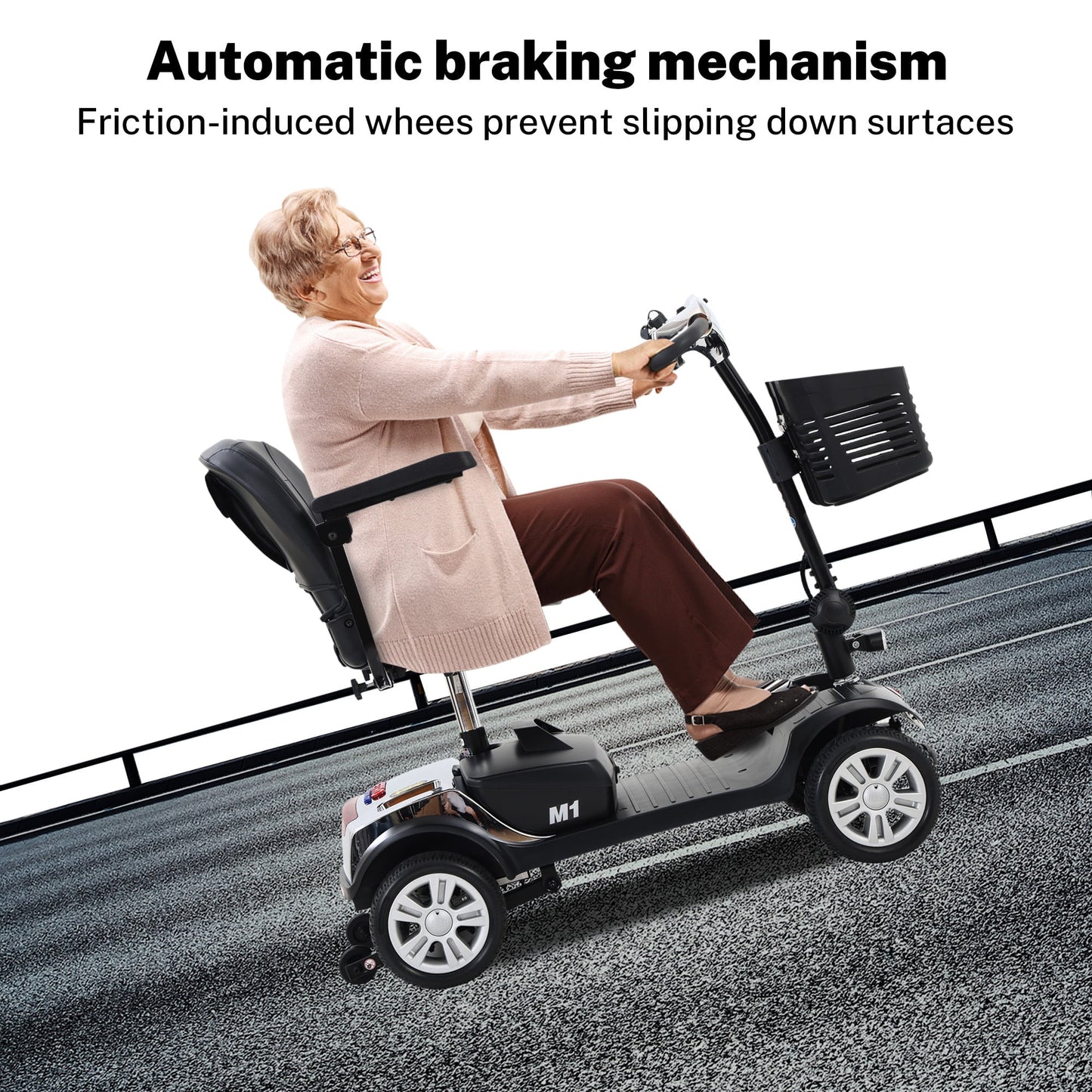 Outdoor Mobility Scooter for Senior, Heavy Duty Electric Scooters with 4 Wheel, Sliding Swivel Seat with Flip-Up Armrests for Adults, Easy Assembly, 300lbs, Chrome, SS202