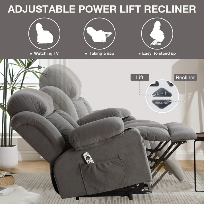 Segmart Electric Power Lift Overstuffed Fabric Recliner Chair with USB Port, Gray