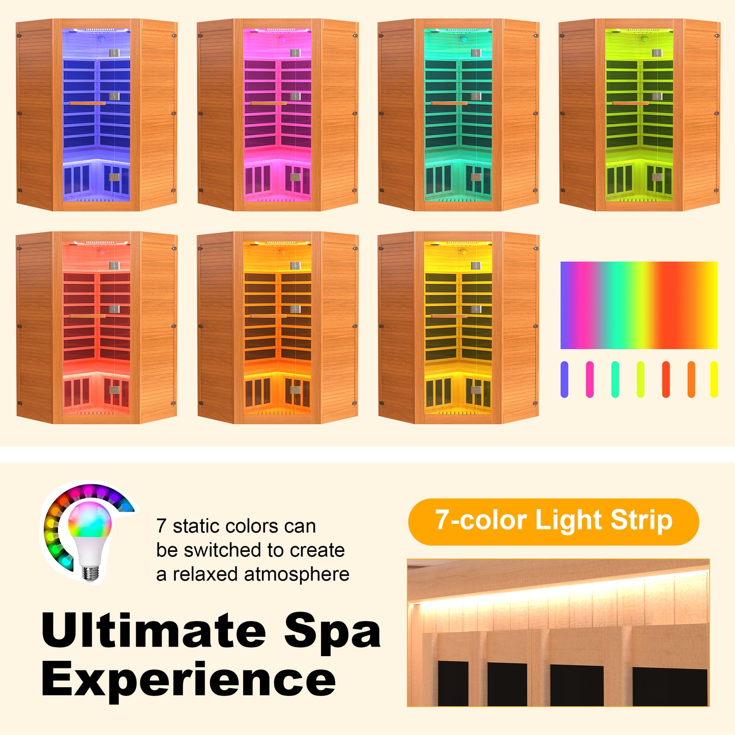 Segmart 2-3 Person Home Sauna, Far Infrared Sauna, 2180W Low EMF Infrared Hemlock Wood Sauna with Tablet Stand, Cup Holder, Bluetooth Speakers, 7 Color Ambient LED Strips & Beauty Light