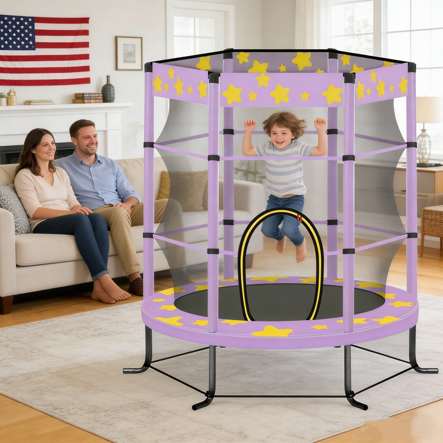 Trampoline for Kids with Enclosure, Segmart Toddler Trampoline for Kids, Upgrade Full Anti-Rust Tampoline for Backyard, 55" Kids Indoor Trampoline with Safety Net, Small Trampolines for Boys & Girls