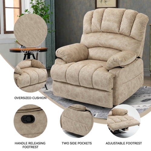 Recliner Chair for Elderly, Heavy Duty 350lbs Classic Plush Velvet Sofa Chair, Ergonomic Lounge Single Sofa with 3 Positions Lift, Plush Arms and Remote Control, Storage Pockets, Beige