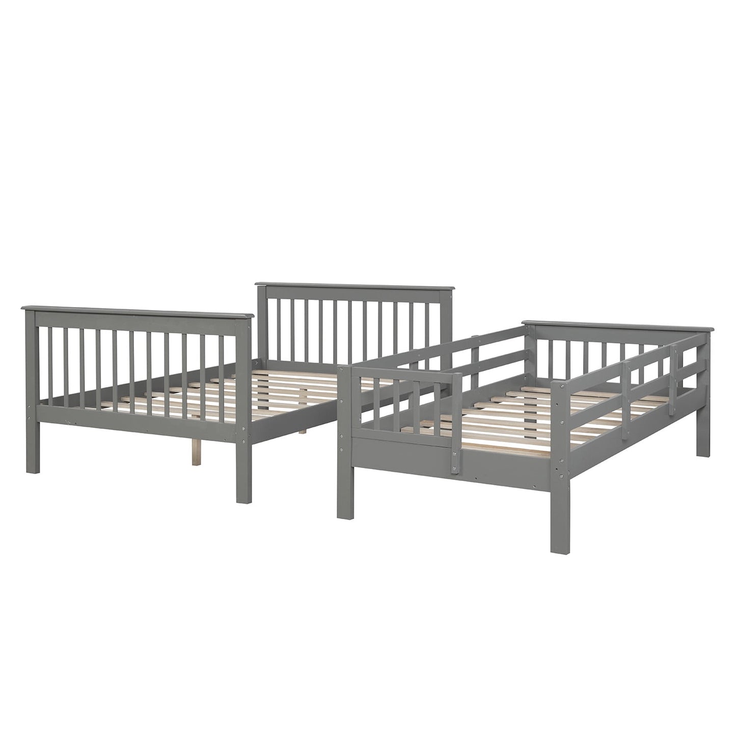 SEGMART Wood Bunk Beds , 76.97'' x 51.57'' Solid Wood Twin-Over-Full Bed, Sturdy Wood Twin-Over-Full Bunk Beds w/ 4 Storage Shelves, 4-Step Ladder, Full-Length Guardrails, 250lbs, SS665
