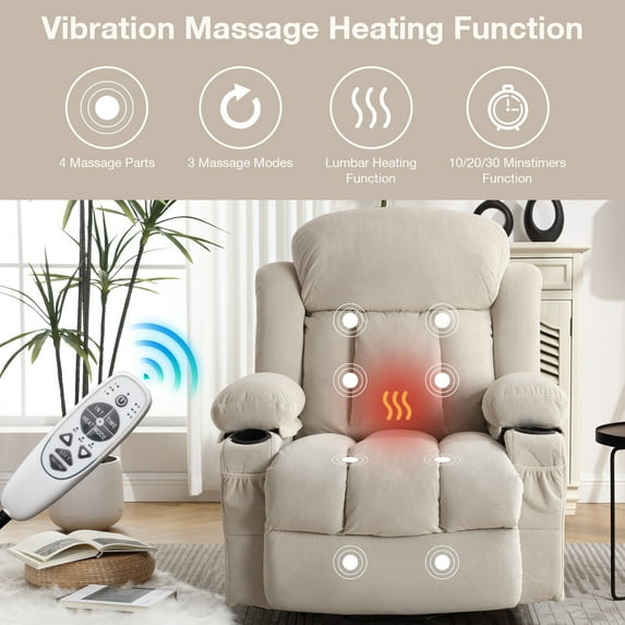 Home Recliner Chair with Remote Control for Living Room, Single Velvet Ergonomic Recliner Chair with Cup Holders, for Home Theater Seating Living Room Lounge Chaise, Beige