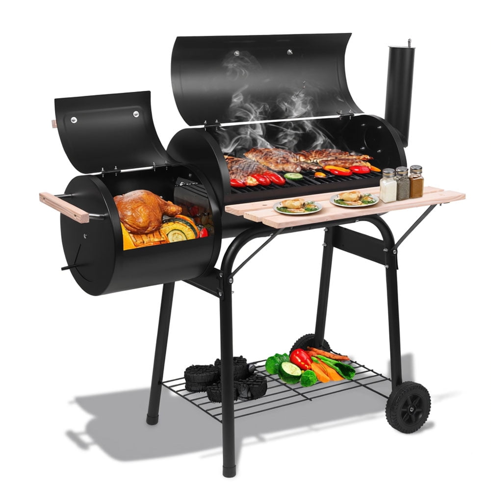 Charcoal BBQ Grills, 30'' Portable Barrel Charcoal Grill Smoker, Outdoor Stainless Steel BBQ Grill Cooking with Temperature Gauge, Metal Grates and 2 wheels for Patio, Porch, Picnic, SS1048