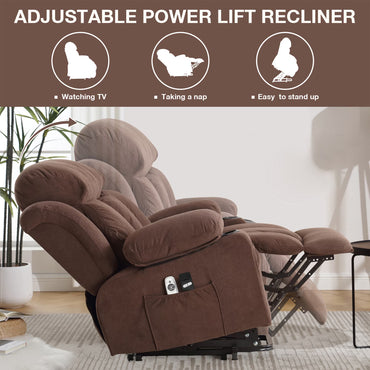 SEGMART Electric Power Lift Recliner Chair, Heavy Duty Classic Fabric Sofa Chair for Elderly, Ergonomic Lounge Single Sofa with Plush Extended Arms and Remote Control, 4 Positions,Brown
