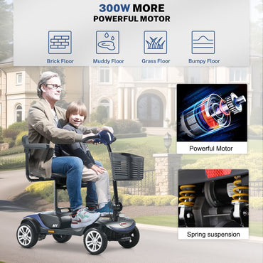 Segmart Mobility Scooter for Seniors Best Gift, 4 Wheel Electric Powered Wheelchair Device with Lights, Compact Heavy Duty Mobile for Outdoor Travel, Adults, Elderly,300lbs, Blue