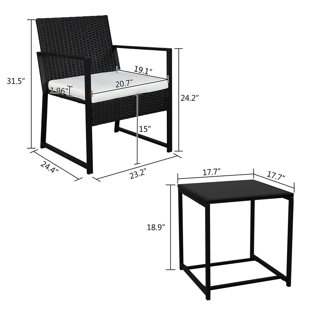 3 Pieces Patio Porch Furniture Sets, Outdoor PE Wicker Rattan Sectional Furniture Set with Removable Cushions & Coffee Table, 2 Armchairs, Conversation Set for Garden Lawn Pool Backyard, Black, S7604