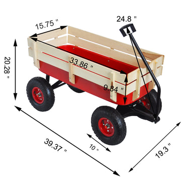 Wagon Cart for Kids, Heavy Duty Outdoor Utility Wagon with Wooden Panels, All-Terrain Beach Cart with 10" Rubber Wheels, Pull-Along Toy Wagon for Beach, Garden, Camping, 330 lbs Capacity, L1070