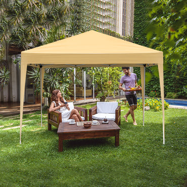 10ft x 10ft Pop Up Canopy Tent with Adjustable Heights, SEGMART Waterproof Wedding Party Tent with 4 Removable Sidewalls, Instant Outdoor Canopy Tent with Carry bag for Patio Events, Khaki