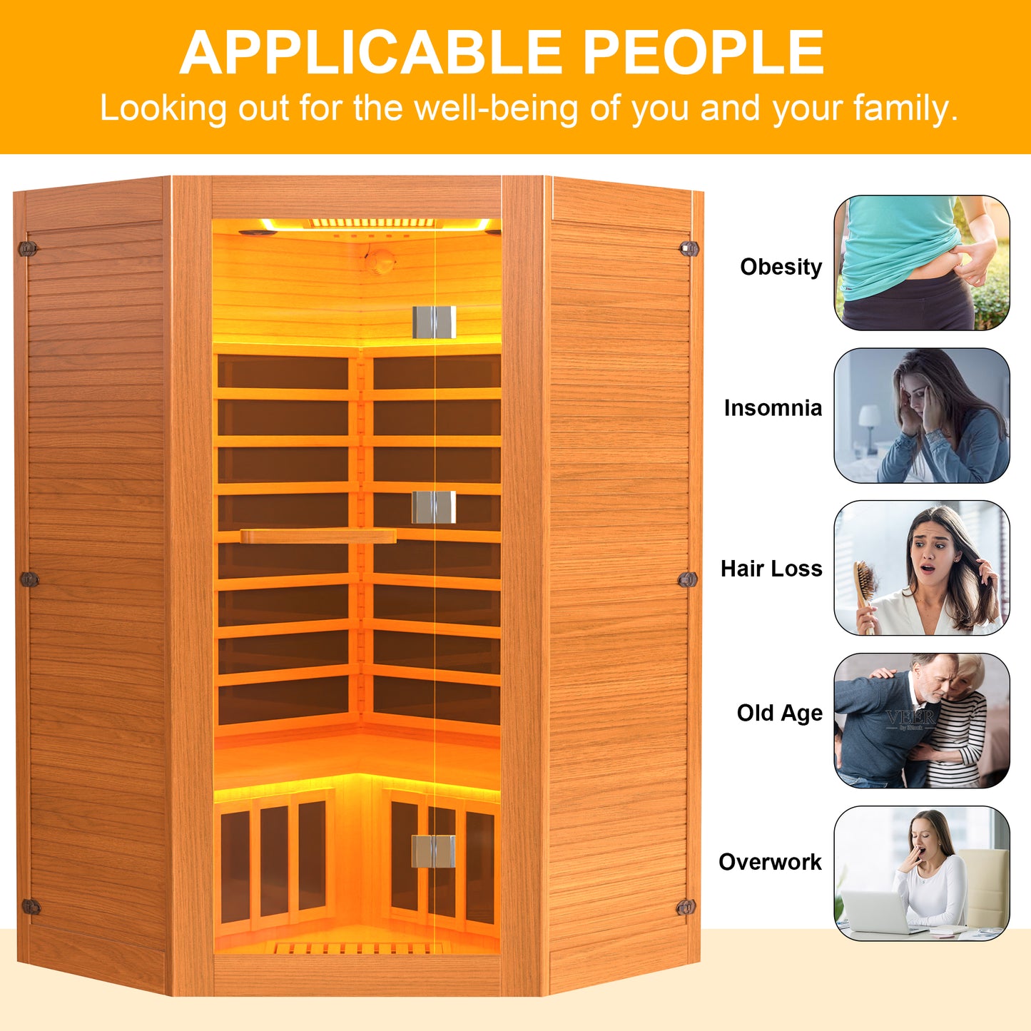 Segmart 2-3 Person Home Sauna, Far Infrared Sauna, 2180W Low EMF Infrared Hemlock Wood Sauna with Tablet Stand, Cup Holder, Bluetooth Speakers, 7 Color Ambient LED Strips & Beauty Light