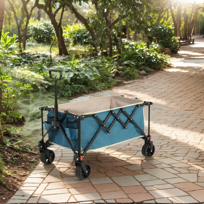 Collapsible Wagon with Wheels,Segmart Folding Wagon Cart All Terrain,Heavy Duty Garden Carts with Adjustable Handle,Utility Wagon for Outdoor Sports,Camping Shopping Fishing