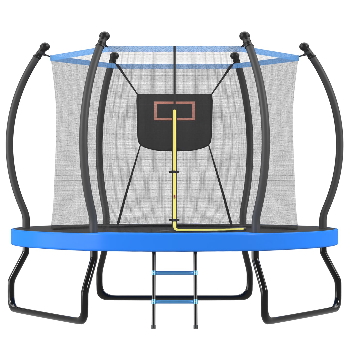 8FT Trampoline for Kids Adults, Outdoor Trampoline with Enclosure, Round Recreational Trampoline with Basketball Hoop, Backyard Trampoline with Ladder, Heavy Duty Trampoline for Indoor Outdoor