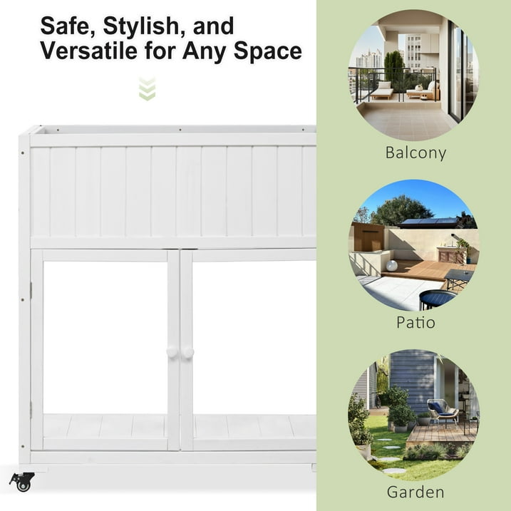 Segmart Mini Wood Cold Frame with 2 Doors,35.4''x17.7''x37.4'' White Raised Garden Greenhouse with Removable Wheels for Outdoor/Indoor Plants