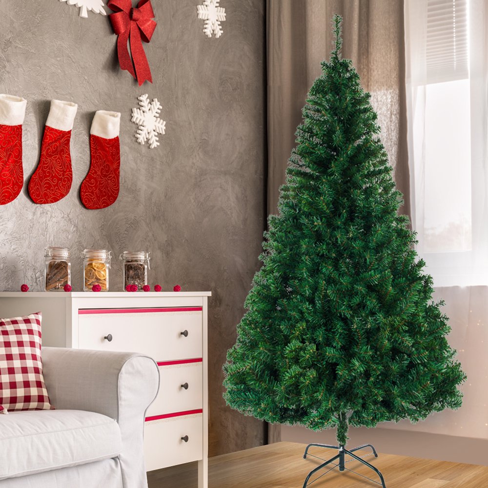 8ft Artificial Christmas Tree for Outdoor, Xmas Tree with 1138 Tips, Easy Assembly, Solid Metal Legs, PVC Artificial Christmas Perfect for Indoor and Outdoor Holiday Decoration, Green, S7410