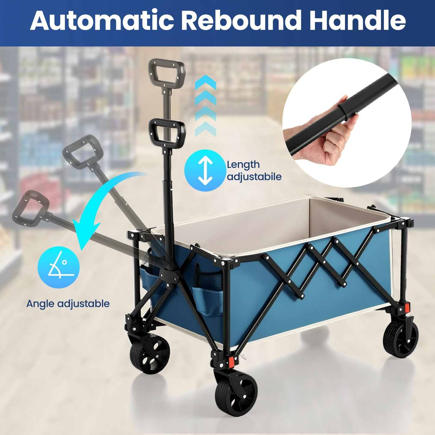 Collapsible Wagon with Wheels,Segmart Folding Wagon Cart All Terrain,Heavy Duty Garden Carts with Adjustable Handle,Utility Wagon for Outdoor Sports,Camping Shopping Fishing