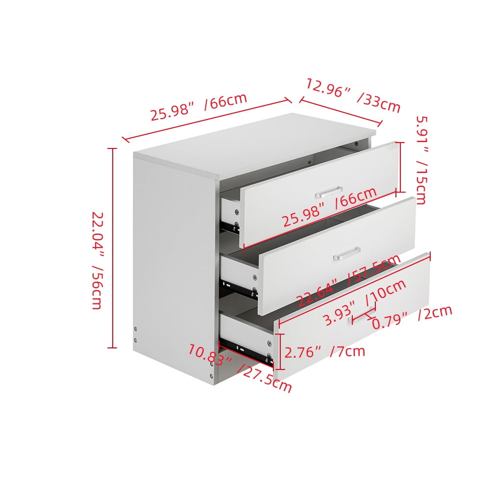 3-Drawer Drawers for Bedroom, SEGMART 26'' x 13'' x 22'' Classic Simple Bedroom Furniture Chest Cabinet with Metal Handles, Durable MDF Wood 3-Drawer Dresser for Closet to Storing Clothes, S7934