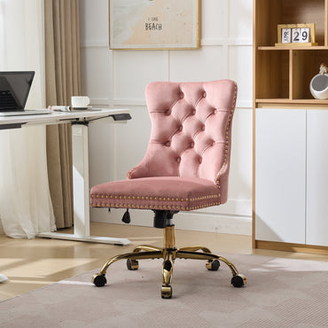 Furniture Modern Velvet Office Chair with Golden Metal Base,Tufted Button Back, Adjustable Swivel Desk Chair for Home Office, Study