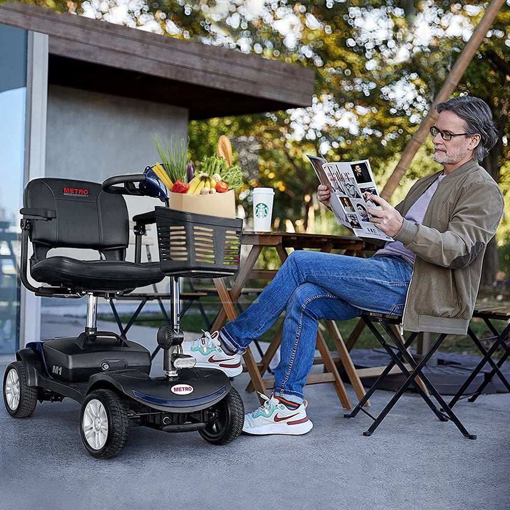 Compact Mobility Scooters for Senior, SEGMART Heavy Duty Electric Scooters with 300W Motor, Motorized Scooter with Detachable Basket, Outdoor Scooter With Anti-Tip wheel, Blue, SS120